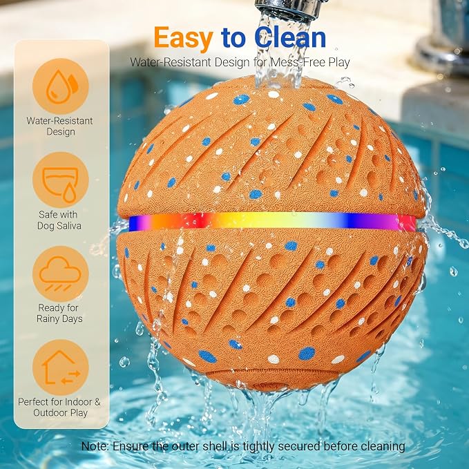 Interactive Dog Ball Toy for Small Medium Dogs – Automatic Rolling, Bouncing & Moving Dog Toy with LED Lights, 2-in-1 Fetch Toy, Durable E-TPU, USB Rechargeable (2.8” Orange)