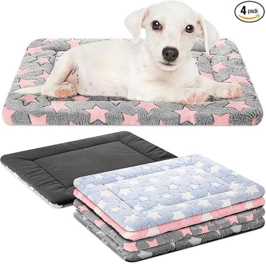 VitalCozy 4 Pcs Dog Crate Pads, Ultra Soft Warm Washable Anti-Slip Kennel Bed Mat for Pets, Reversible, Replaceable, Cage Liner for Small Medium Large Dogs and Cats(18 x 24 x 1.6 Inch,Star,Colorful)