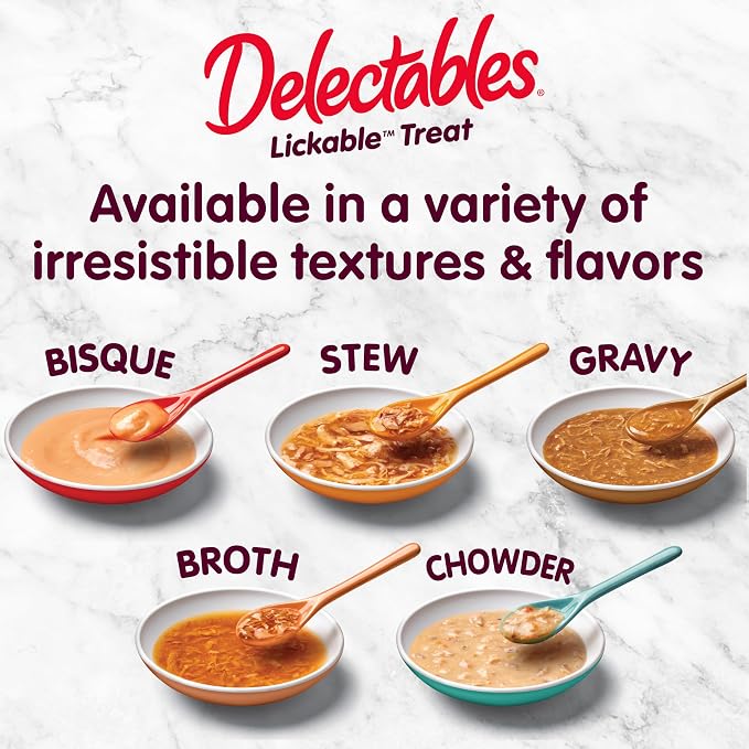 Delectables Lickable Treat Gravy Senior 10+ Variety Wet Cat Treat & Food Topper, Food Topper, Hydrating, Grain-Free, No Fillers, No by-Products, No Added Preservatives, 1.4-oz Pouch, 12 Count