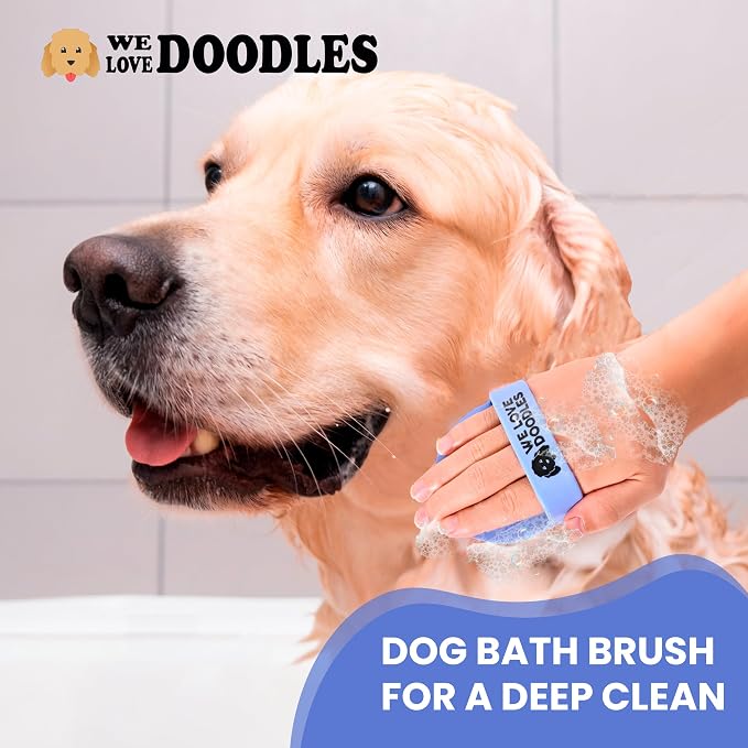 We Love Doodles Hypoallergenic Dog Shampoo, Conditioner & Detangler and Pet Bath Brush, Sensitive Skin & Allergies, Made in USA, Grooming Brush for Shower Scrubbing & Soothing