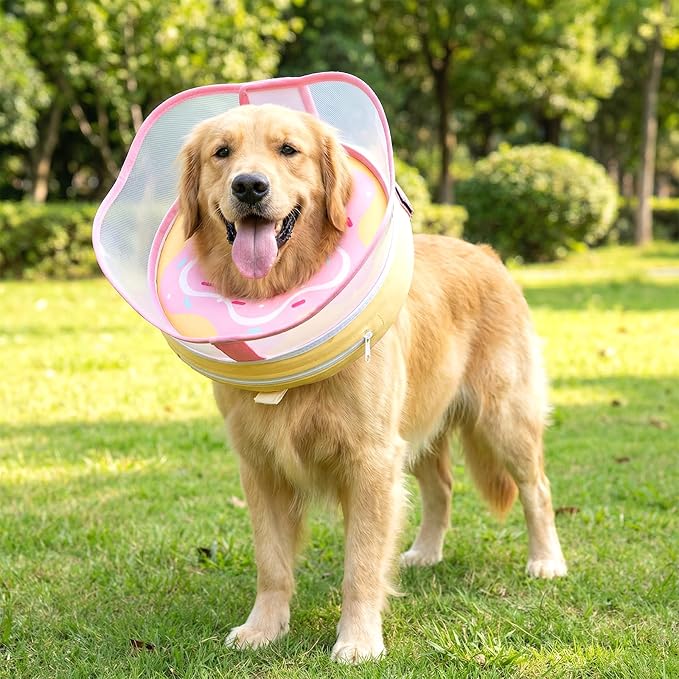 Inflatable Dog Cone Collar with Removable Clear Protective Shield, Soft Pet Recovery E-Collar for Dogs After Surgery, Adjustable Dogs Cone Collar to Prevent Licking Biting Scratching (Pink, XX-Large)