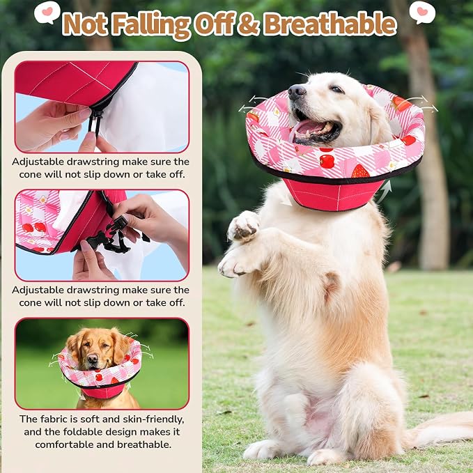 Soft Dog Cone Collar After Surgery: Adjustable Long Foldable Comfy Recovery Shame Elizabethan Stop Licking Small Medium Large Dogs (Red, L)