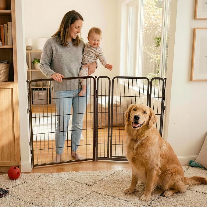 FXW Dog Gate Extra Wide Designed for Indoor Use, Adjustable Width Up to 55-inch Wide (40" H 2 Wire Panels for Medium and Large Dogs), Black