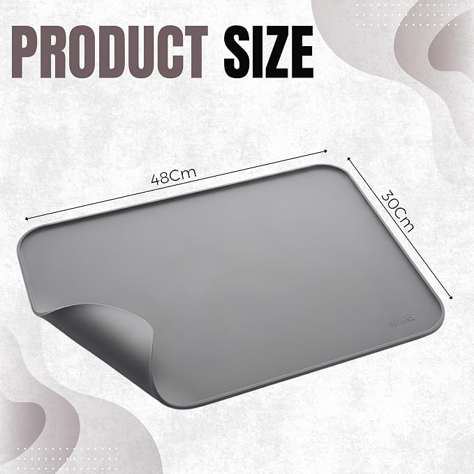 Silicone Pet Feeding Mat 2 Pack 19 x 12 Inch Waterproof Dog & Cat Food Mat with Raised Edge, Non Slip BPA Free Dog Bowl Mat for Food and Water Bowls, Spill Proof Floor Protector (Grey)