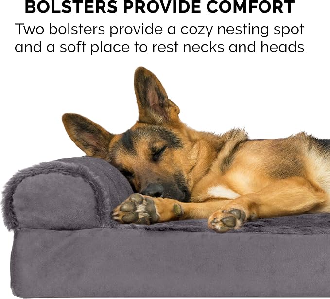 Furhaven Dog Bed L-Chaise L Shaped Chaise - Platinum Gray, Large W/Same Size Waterproof Liner