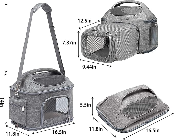 Expandable Pet Travel Bag,Mesh Window and Escape-Proof Buckle, Airline Approved Soft-Sided Pet Travel Carrier for Small Medium Cat