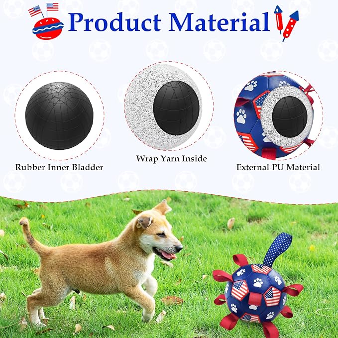 4th of July Dog Soccer Ball with Straps y Puppy Interactive Toy Pet Tug Ball Toy with American Flag Pattern for Mdeium Large Dogs Large-3