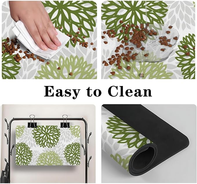 Dog Food Mats for Floors, Absorbent and Quick-Drying Pet Cat Food Mat,Anti-Fouling and Easy-to-Clean Pet Feeding Mat,Dog Bowl Mat for Messy Drinking Water Bowls.17x32, Bohemia Dahlia Floral Style