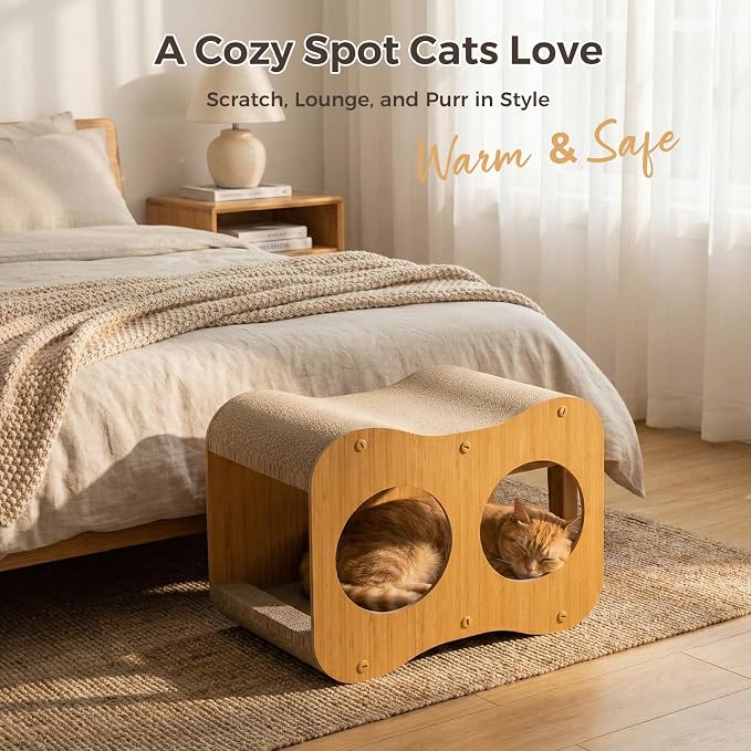 Avont Cat Scratcher House, Double-Layer Scratch Box, Bundle with Cat House for Indoor Cats