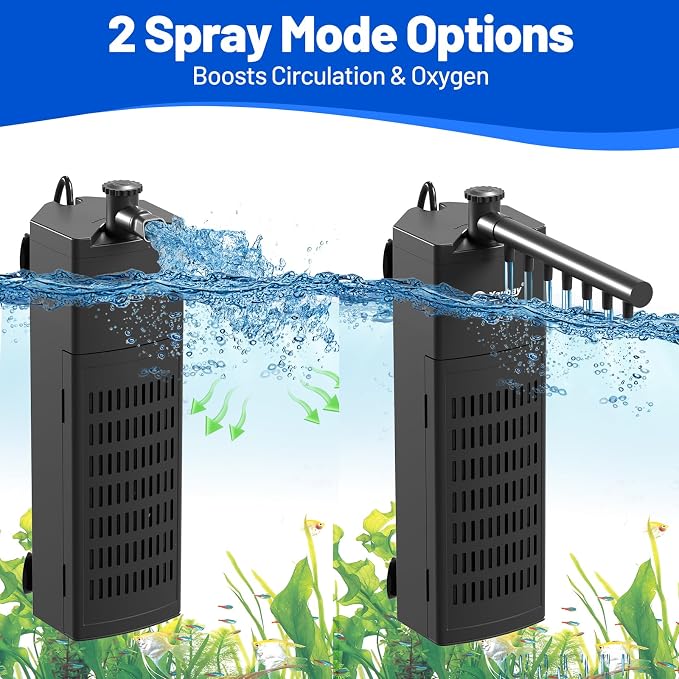 Yaubay Aquarium Internal Filter for Up to 20 Gallons, Upgraded Fish Tank Filters with 4-Stage Filtration Trio, Adjustable Water Flow, Quiet Corner Filters for Fish Turtle Shrimp Tank, 130GPH, 9.8W