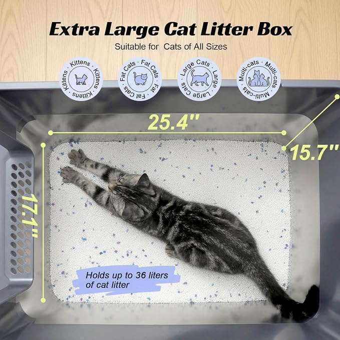 Stainless Steel Litter Box with Drawer, XL Enclosed Metal Litter Box with Lid, for Kittens & Multi-Cat Homes, Easy-Clean, Activated Carbon Odor Filter