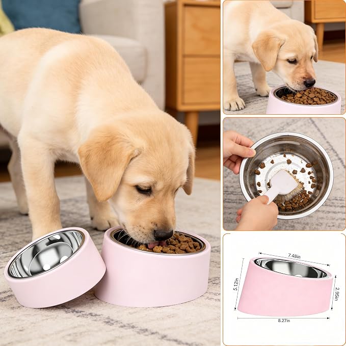 Pink Elevated Dog Bowl Set - 15° Tilted Slow Feeder (3 Sizes & 7 Colors), Anti-Choking Design with Non-Slip Base - BPA-Free for Small/Medium/Large Dogs (Pink, l)
