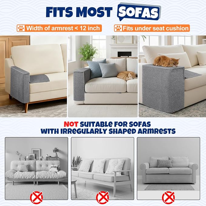 Cat Scratcher Couch Protector - Couch Corner & Armrest Protectors for Cats, Furniture Sofa Protector from Cat Claws Scratch