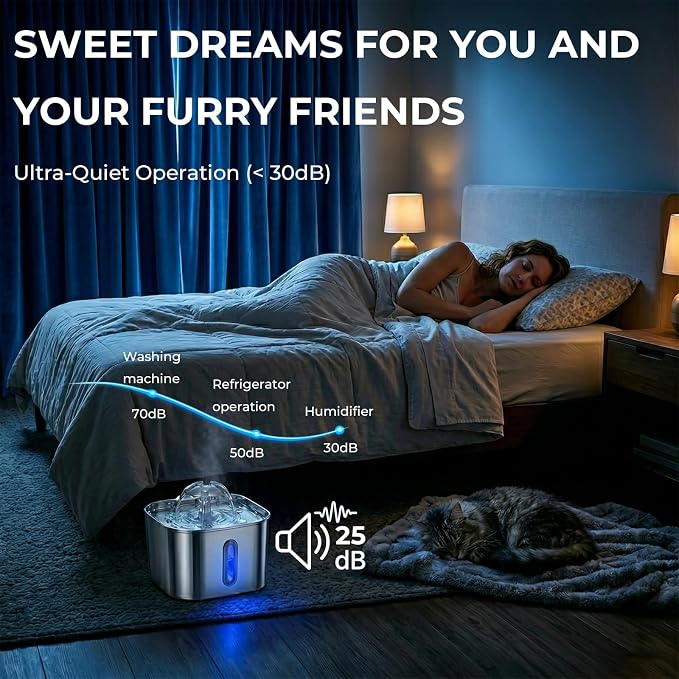 Wonder Creature Cat Water Fountain Stainless Steel, 74oz/2.2L Ultra-Quiet Cat Drinking Fountain, Easy to Clean, Indoor Water Dountain for Cats, Kittens, Small Dogs