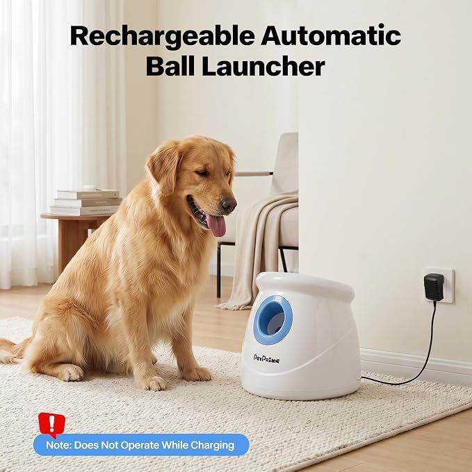 Pet Prime Upgraded Automatic Dog Ball Launcher for Large Dogs,Interactive Rechargeable Dog Ball Thrower Launcher Toy,Adjustable 10-64ft,6PCS 2.5" ETPU Balls & 1 Whistle Included,Outdoor Use