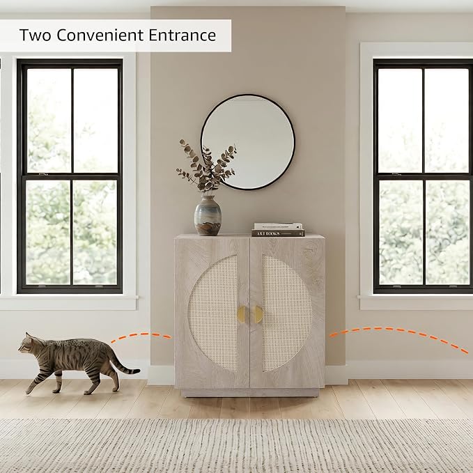 unipaws Cat Litter Box Enclosure with Shelves, Tall Hidden Litter Box Cover for Tall or Top Entry Litter Box, Kitty Enclosed Litter Box Cabinet, Cat Box Furniture, Grey
