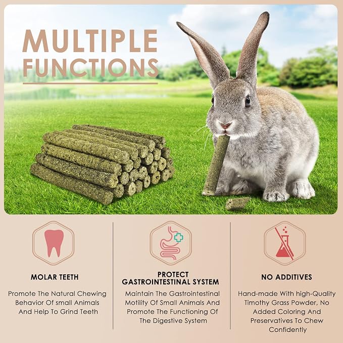 Bissap Rabbit Chew Sticks, Bunny Molar Timothy Hay Treats Bamboo Sticks for Small Animals Hamsters Chinchillas Guinea Pigs Squirrels Natural Teeth Grinding Chewing Toys