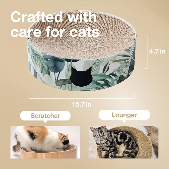 Necoichi Cat Scratcher Bowl for Indoor Cats - Cat Scratching Lounger with Reversible Usability and Extra Comfort for Lounge, Cardboard Bed Couch