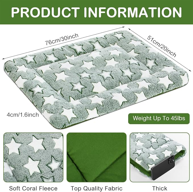 VitalCozy 4 Pcs Dog Crate Pads, Ultra Soft Warm Washable Anti-Slip Kennel Bed Mat for Pets, Reversible, Replaceable, Cage Liner for Small Medium Large Dogs and Cats(20 x 30 x 1.6 Inch,Star,Green)