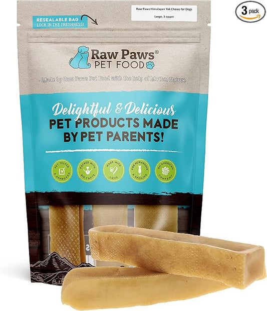 Raw Paws Himalayan Yak Chews for Dogs, Large (3 Pack) - Packed in USA - Tibetan Yak Cheese Dog Chews for Medium to Large Breeds - Hard Milk Dog Chew Bones - Single Ingredient - Long Lasting