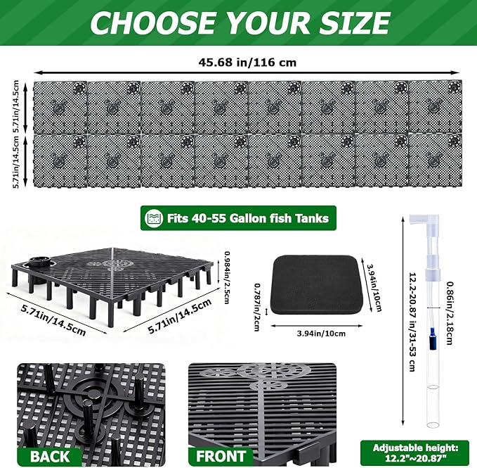 Sieral Undergravel Aquarium Filter for 40-55 Gallon Tanks, 16 Pcs 5.7'' x 5.7'' Plates, Under Gravel System for Clean Water, with 4 Uplift Tube and 1 Filter Cotton, for Fish Tank Fresh and Saltwater