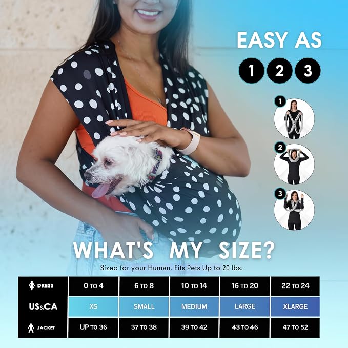 Pet K’tan Anti Anxiety Wearable Cat & Dog Carrier | Hands-Free Front Facing Adjustable Pet Cuddler Sling for Small to Medium Pets & Puppies up to 20 lbs | Pawkadot | Small