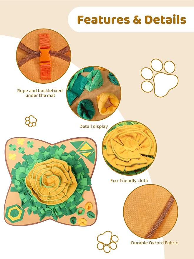 Snuffle Mat for Dogs Breed - Interactive Dog Toys for Boredom - Sniff mat - Mental Stimulation - Enrichment Toys- Slow Feed- Washable & Foldable (Orange, Large)