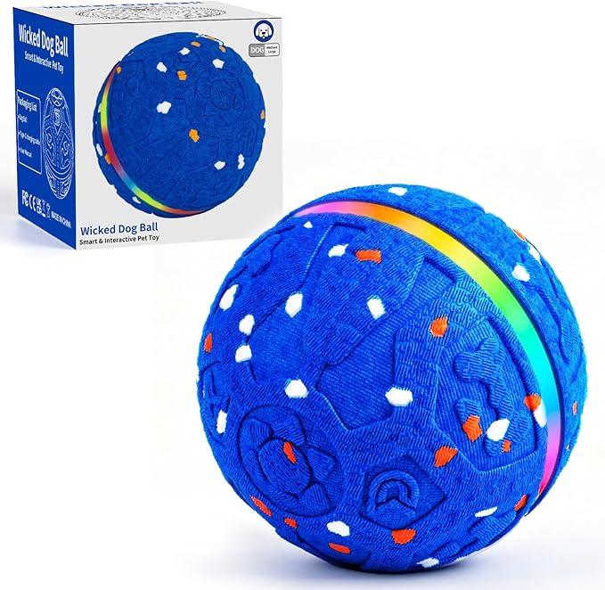 Interactive Dog Ball Toy, Durable E-TPU Material, 3 Play Modes with Colorful Lights, Automatic Moving, Bouncing and Rotating for Medium and Large Dogs Indoor & Outdoor (Blue)