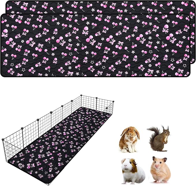 2 Pack Waterproof Guinea Pig Cage Liner, 24" x 72" Washable Reusable Guinea Pig Liner, Super Absorbent Leak-Proof Pet Pee Pad Mats for Guinea Pigs Rabbit Chinchilla Bunny Hamster