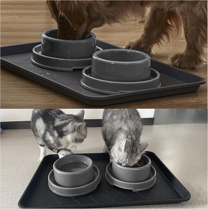 PetLike Boot Tray for Entryway Indoor, Pet Food Mat, 23 x 15.5 inch 2 Packs, Waterproof Heavy Duty Shoe Tray for Indoor and Outdoor, Multi-Purpose Trays for Boots, Shoes, Pets, Garden