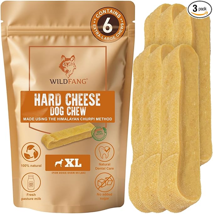 Wildfang® Yak Chews, X-Large for Dogs Over 99 lbs – Dog Dental Chew Stick, Hardness Like Himalayan Yak Cheese, Churpi-Style Cheese Sticks, Dog Treats & Puppy Training Treats, Approx 5 oz, Pack of 3