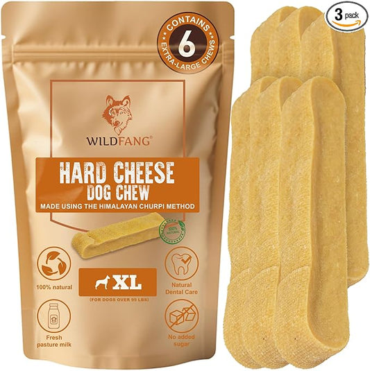 Wildfang® Yak Chews, X-Large for Dogs Over 99 lbs – Dog Dental Chew Stick, Hardness Like Himalayan Yak Cheese, Churpi-Style Cheese Sticks, Dog Treats & Puppy Training Treats, Approx 5 oz, Pack of 3