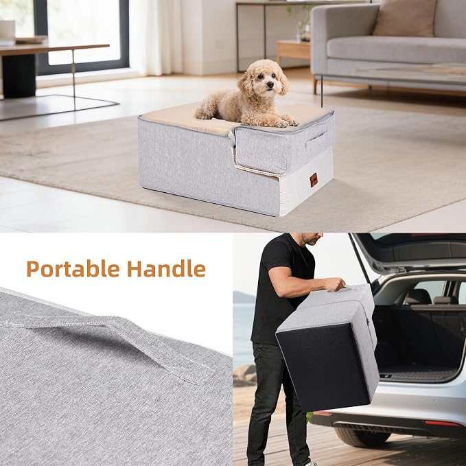 Dog Stairs for Small Dogs, 13.5" H, 3-Step Pet Steps for Bed Couch Sofa and Chair, Non-Slip Balanced Pet Ramp for Injured & Senior Pets with Washable Cover and Durable High Density Foam,Beige