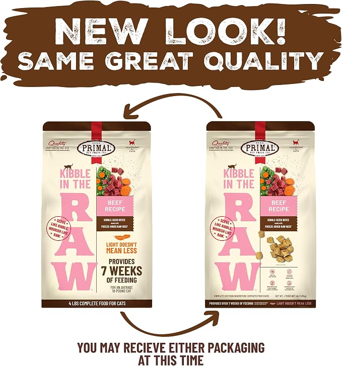 Primal Kibble in The Raw, Freeze Dried Cat Food, Beef, Scoop & Serve, Made with Raw Protein, Whole Ingredient Nutrition, Crafted in The USA, Dry Cat Food, 64 Ounce (4 lb) Bag