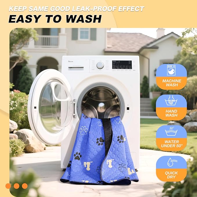 WanpeeGoo Washable Pee Pads for Dogs Mat, 2 Pack Absorbent Reusable Training Dog Pads Pet Puppy Pads, Non-Slip Potty Pads for Whelping, Playpen, Crate, Bed, Blue 32"x52"