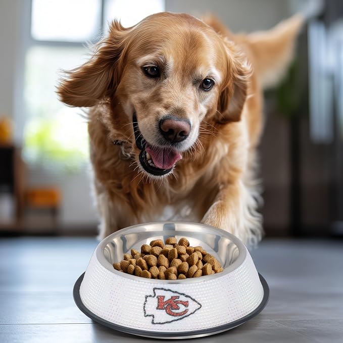 The Memory Company Officially Licensed Stainless Steel Pet Bowl, Premium Bling Team Logo Dog & Cat Food & Water Dish, Non-Slip Rubber Base, for Large/Small Breeds