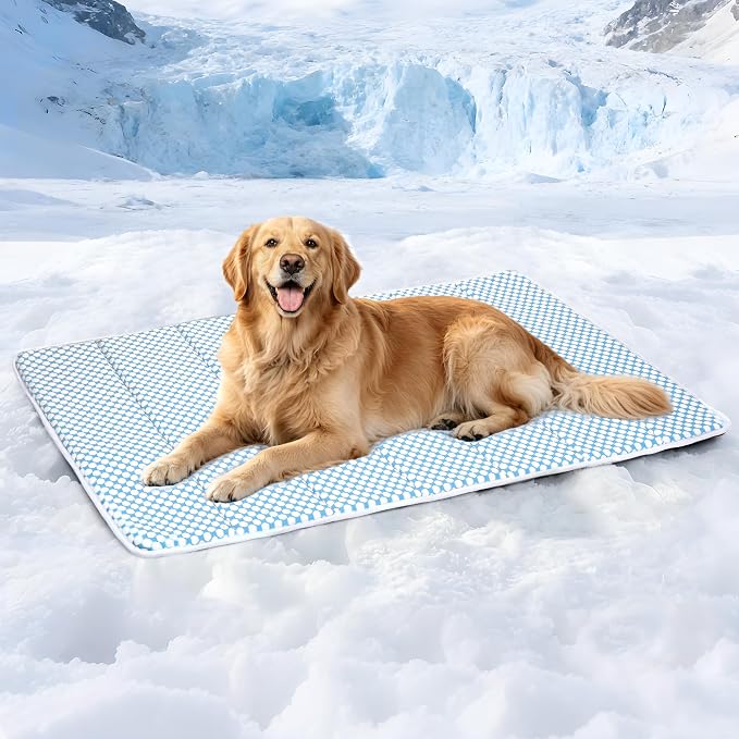 Dog Cooling Mat for Large Dogs – 41"x27" Orthopedic Memory Foam Pad for Summer, Hot Weather & Joint Relief | Washable, Non-Slip Crate Mat for Senior Dogs, Travel & Home (Blue)
