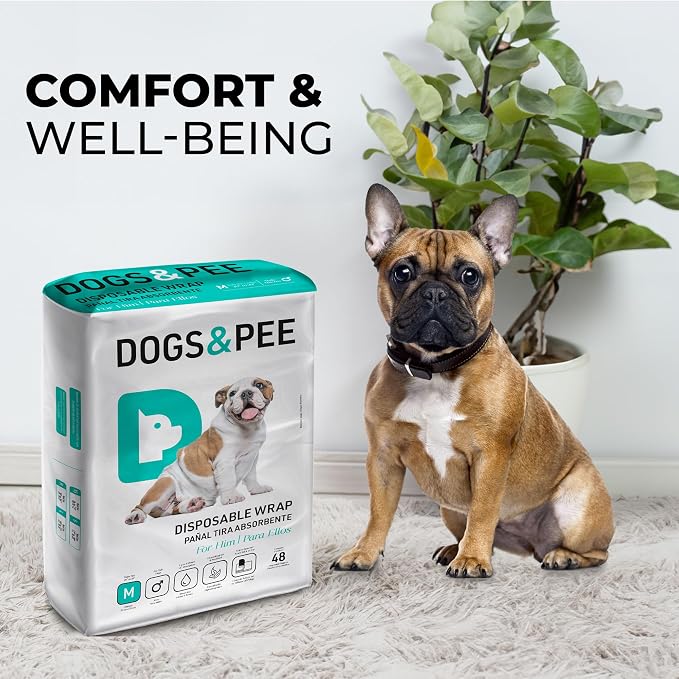 Dog´s Care – Disposable Hygienic Diaper for Male Dogs – Ultra-Absorbent, Comfortable – 6 to 8 Hours Protection – Size M – 21 to 30 inches.– 48 Units