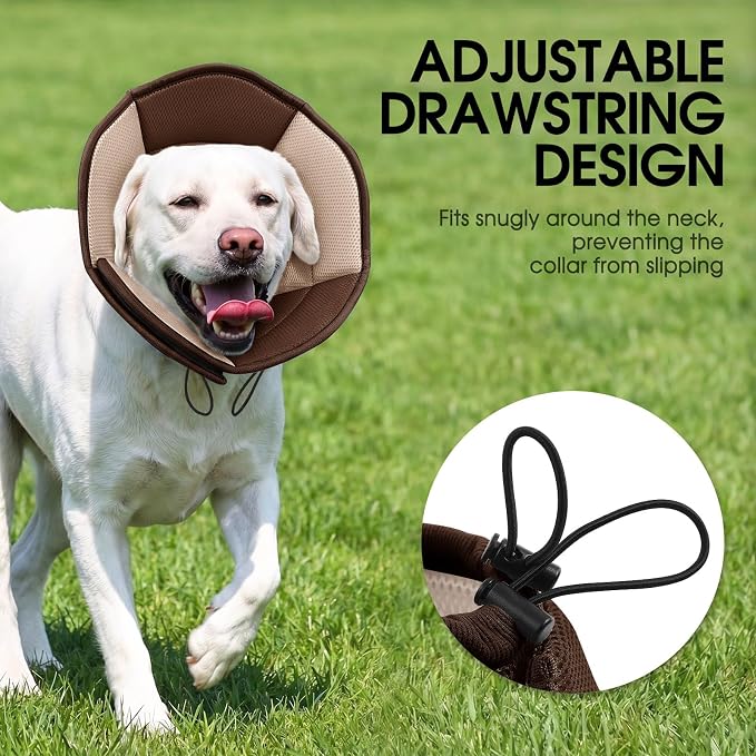 Dog Cones for Large Dogs, Soft Pet Cone Stop Licking After Surgery, Adjustable Pet E-Collar Alternative for Wound Healing, Brown X-Large
