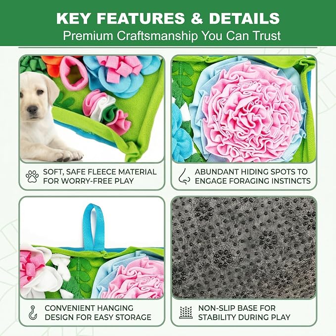 Heavy-Duty Snuffle Mat for Dogs, 19.7" Non-Slip Foraging Mat with Table-Fixing Straps, Interactive Dog Puzzle Toy for Slow Feeding, Mental Enrichment for Large & Small Dogs