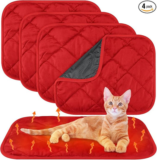 4 Pack Self Heating Cat Pad Self Warming Dog Mat Reflects Body Heat Extra Warm Thermal Pet Pad Washable Dog Cat Bed Crate Bed Mat Blanket (16 x 20 Inch,Red)