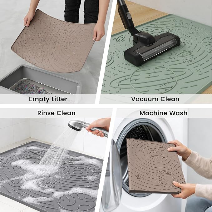 OHMO Cat Litter Mat Large Litter Box Mat, 31.5x23.6 Sage Green, Premium BPA-Free Silicone Rubber Kitty Litter Mat for Litter Box, High Edge Scatter Control Non-Slip Waterproof Litter Trapping Mat
