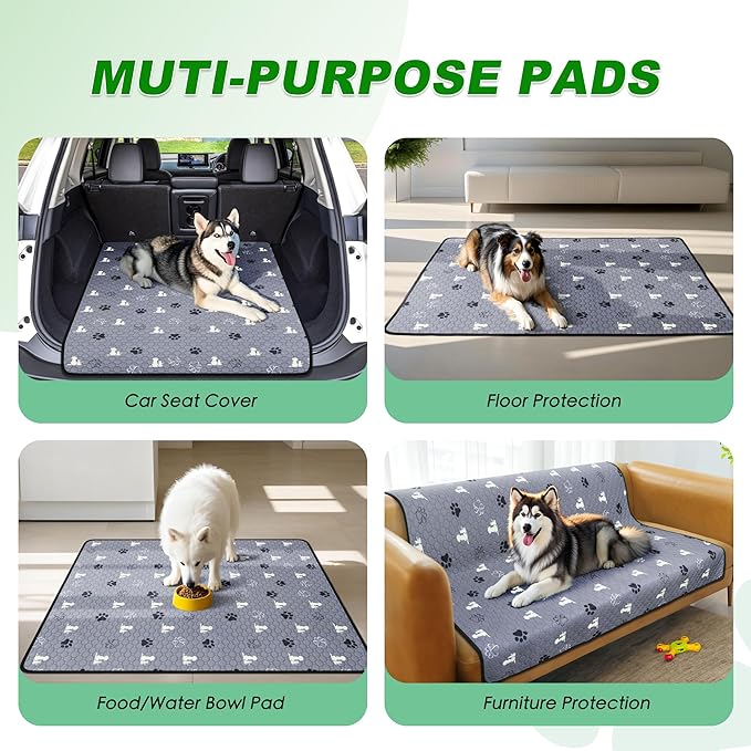 WanpeeGoo Washable Pee Pads, Puppy Pee Pad for Dogs, 2 Pack Absorbent Reusable Training Dog Pads Pet Puppy Pads, Non-Slip Potty Pads for Whelping, Playpen, Crate, Bed, Grey 24"x48"