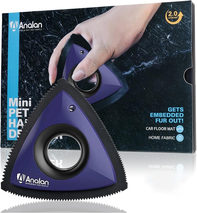 Analan Mini Pet Hair Remover for Car Detailing Supplies, Carpet Dog Hair Remover for Car Interior, Triangle Dog Hair Remover for Auto Detailing, Couch, Furniture, Lint, Carpet (Sapphire Blue)
