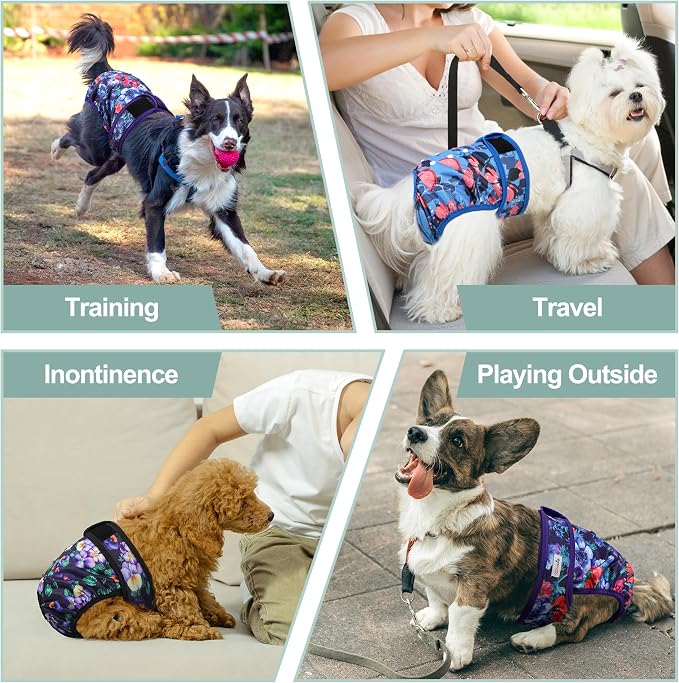 Female Dog Diapers - Premium Reusable Diapers for Doggie in Heat - Highly Absorbent for Pet Incontinence with Adjustable Snaps Rose Flower, XL