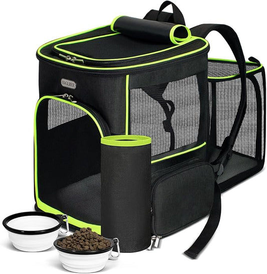 BAGLHER Expandable Cat Carrier Backpacks, Retractable Pet Carrier Backpack for Small Dogs & Cats with Breathable Mesh, Travel Bag Up to 18 Lbs for Hiking Camping Outdoor - Black