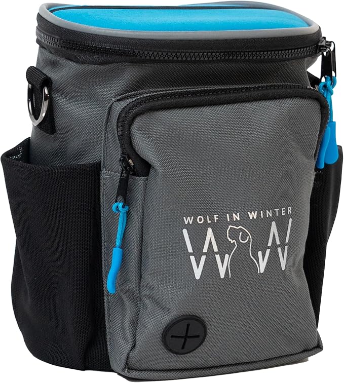Multipurpose Pro Dog Treat Bag with Neoprene Split Top Dog Training Treat Pouch Bag with Shoulder Strap, Belt and Clip and Exterior Storage Pocket (Alpine Blue)