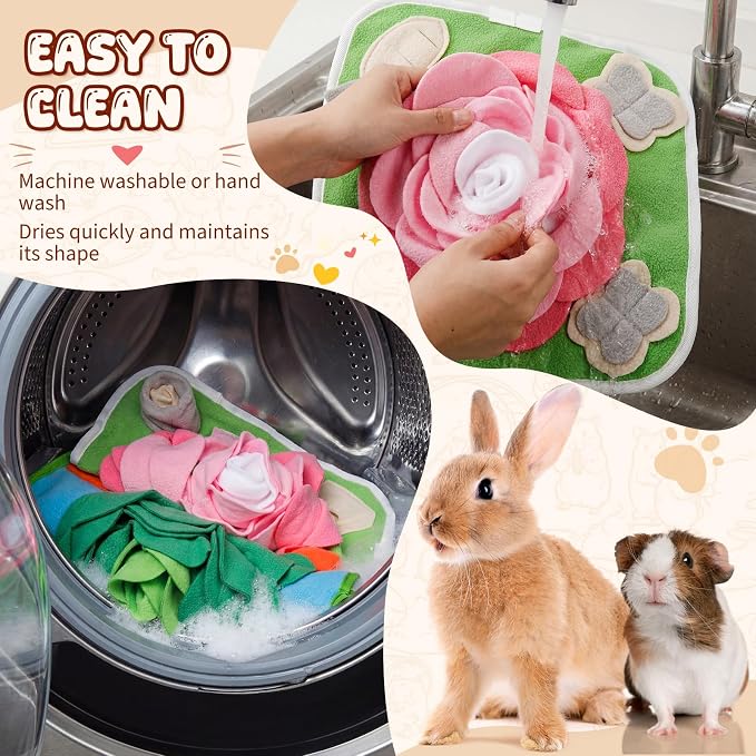 Yinkin 2 Pcs Rabbit Foraging Snuffle Mat for Small Animals Puzzle Toys Funny Interactive Nosework Feeding Mat for Bunny Hamsters Guinea Pigs Ferrets Chinchillas (13.8 x 13.8 Inches,Classic Style)