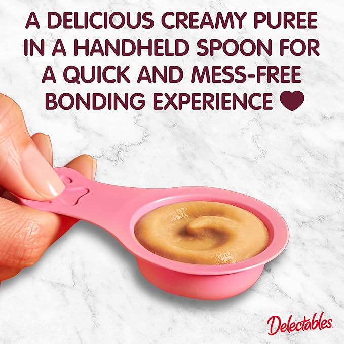 Delectables Lickable Spoon Handheld Wet Cat Treats Made with Real Chicken & Tuna, Creamy Puree, Mess Free, Quick & Easy, Grain-Free, No Added Fillers, No Added Preservatives, Variety Pack, 32ct