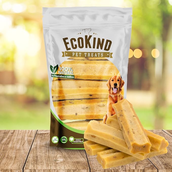 EcoKind Yak Cheese Himalayan Dog Chews, Yak Chews for Large Dogs, Long Lasting Bone for Aggressive Chewers, 4 Ingredient Natural High Protein Treats, No Additives, Lactose Free, Bacon, Large - 5 Chews